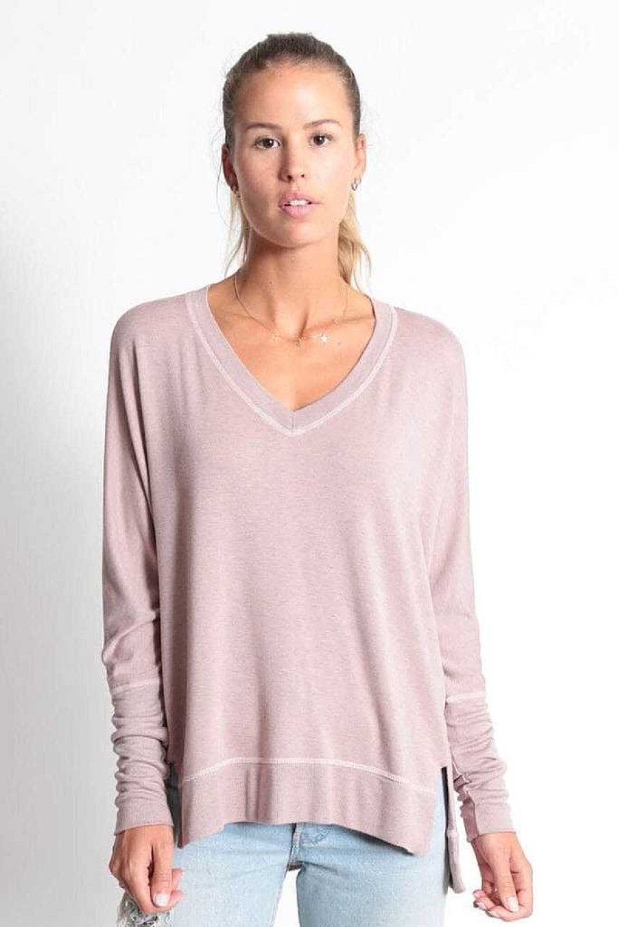 Long Sleeves good hYOUman | Relaxed V-Neck Sweater - The Carrie Shadow Vintage