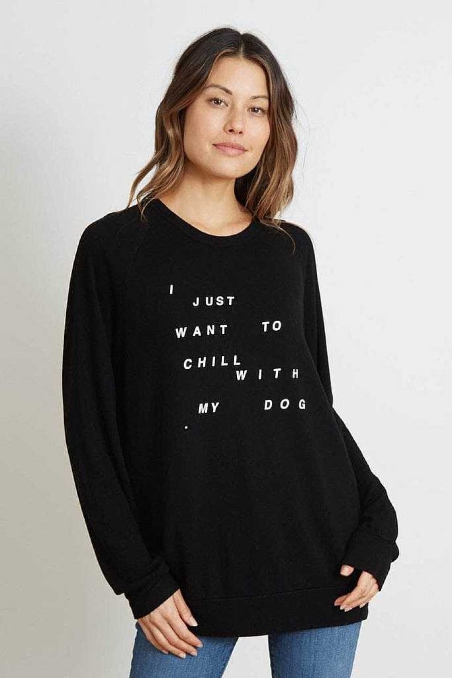 Long Sleeves good hYOUman | I Just Want To Chill With My Dog - The Dave Black Sand