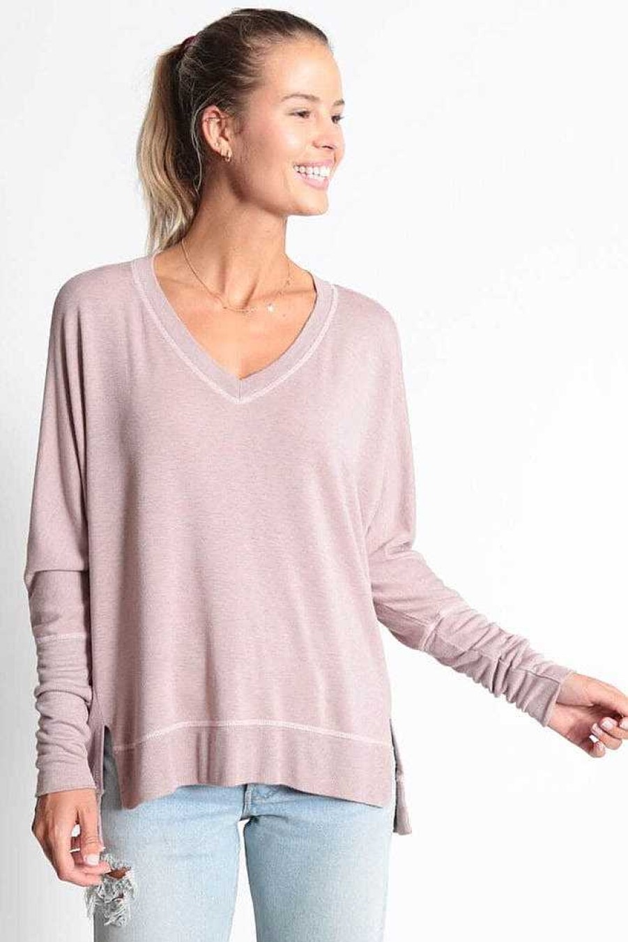 Long Sleeves good hYOUman | Relaxed V-Neck Sweater - The Carrie Shadow Vintage