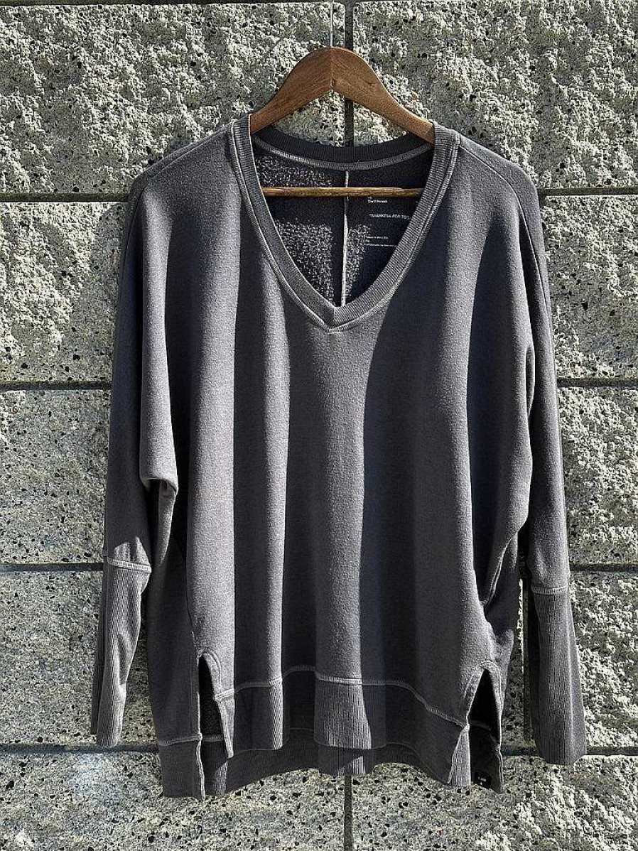 Long Sleeves good hYOUman | Relaxed V-Neck Sweater - The Carrie Perfect Charcoal