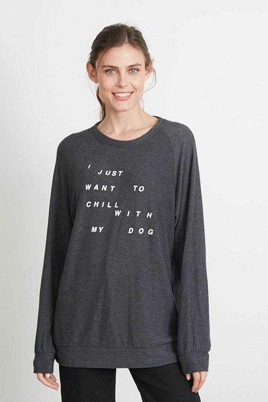 Long Sleeves good hYOUman | I Just Want To Chill With My Dog - The Dave Black Sand