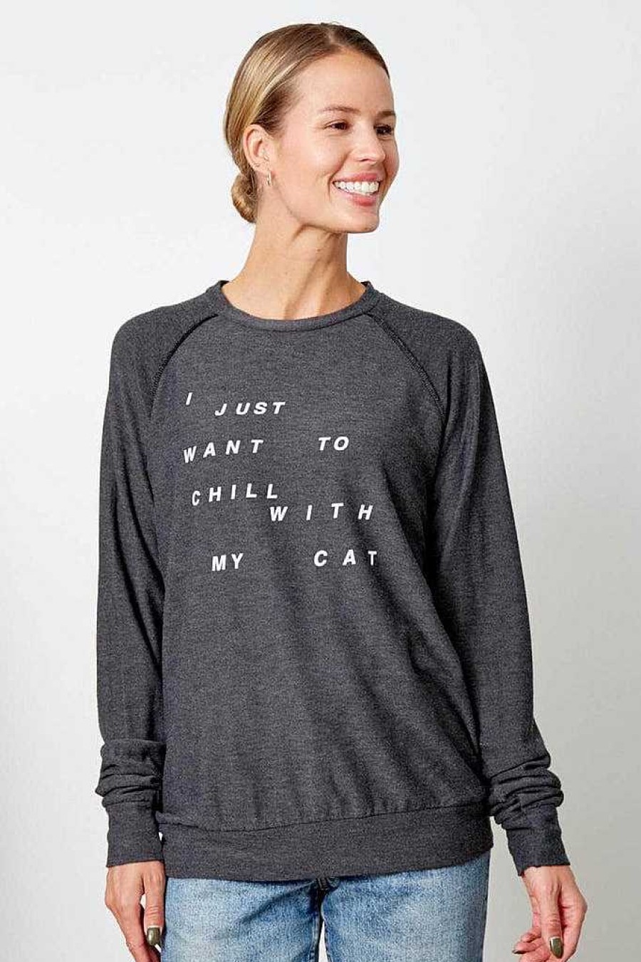 Long Sleeves good hYOUman | I Just Want To Chill With My Cat - The Mary-Beth Black Sand