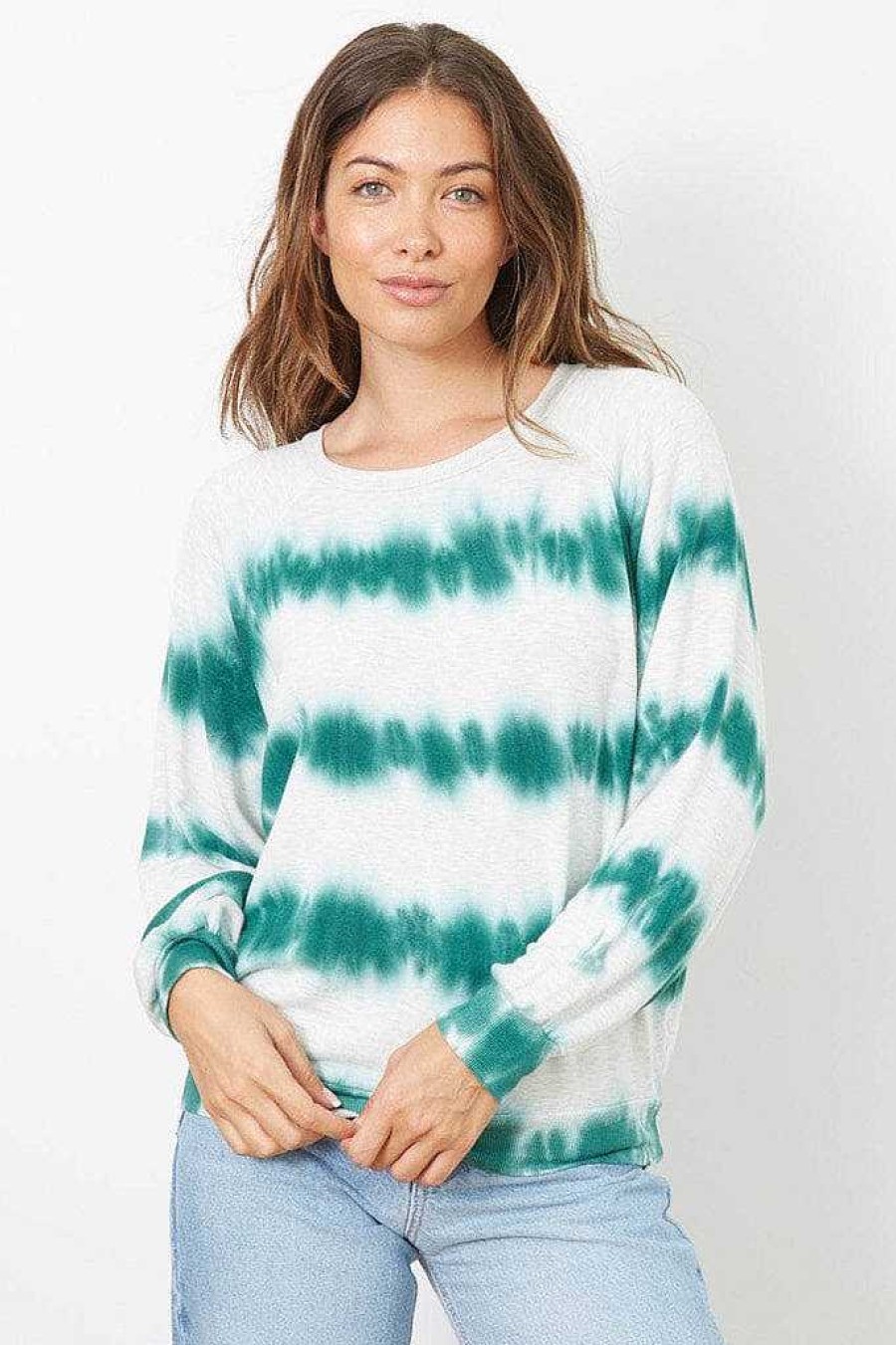 Long Sleeves good hYOUman | The Emerson Crewneck Evergreen Tie Dye