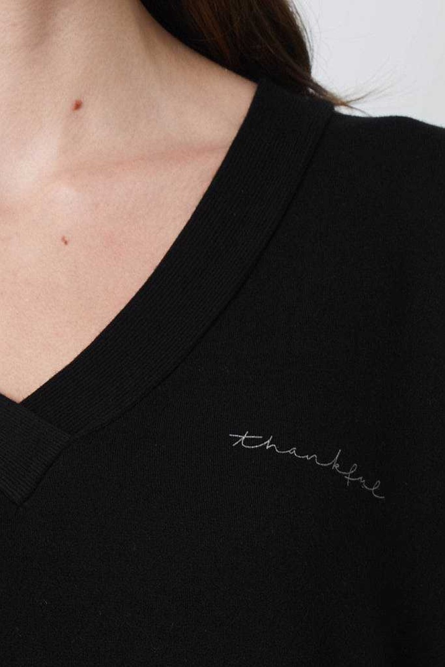 Long Sleeves good hYOUman | Thankful Cursive - The Kyline Black Sand