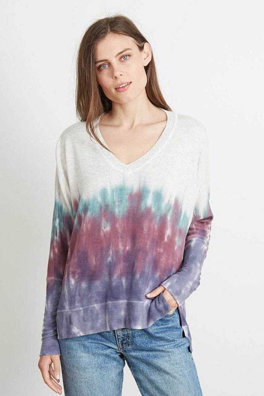 The Carrie good hYOUman | Tie-Dye Relaxed V-Neck Sweater - The Carrie Plum Bamboo